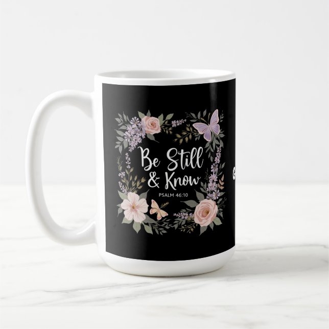 Caneca De Café Fique quieto e saiba amar a Design cristã de fé (Esquerda)