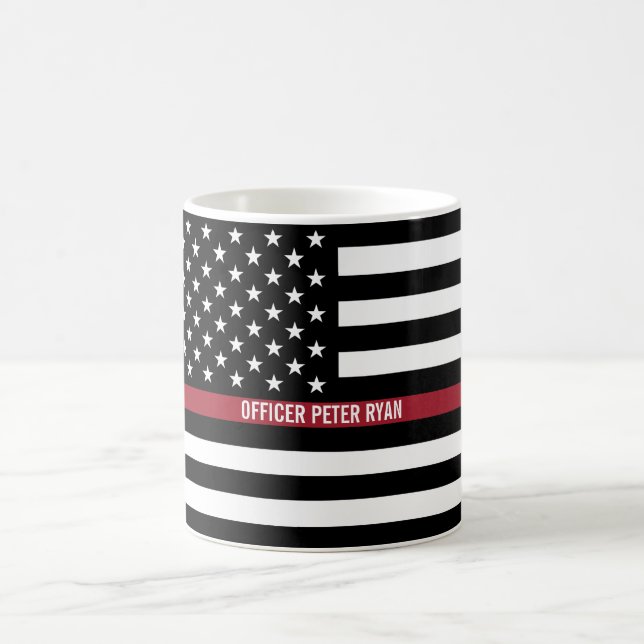 Caneca De Café Firefighter Thin Red Line American Flag Add Name (Centro)