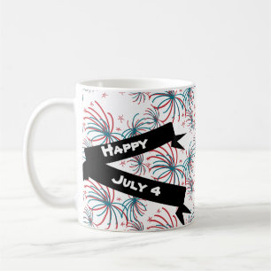 Caneca De Café Fireworks 4 de julho Stars Doodles Banner