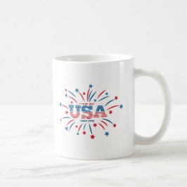 Caneca De Café Fireworks USA Patriótico Red White Blue
