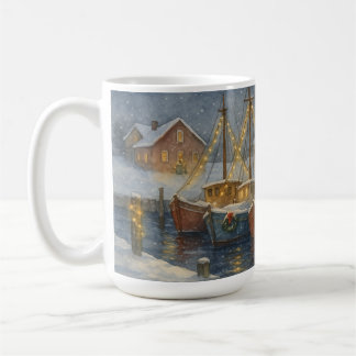 Caneca De Café Fishing Boats in Harbor Christmas