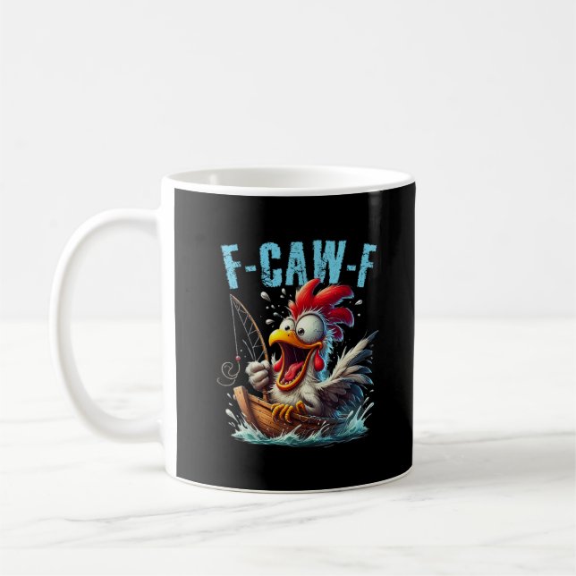 Caneca De Café Fishing F-Caw-F Funny Chicken Scream Humor (Esquerda)