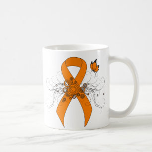 Caneca De Café Fita alaranjada da consciência com borboleta