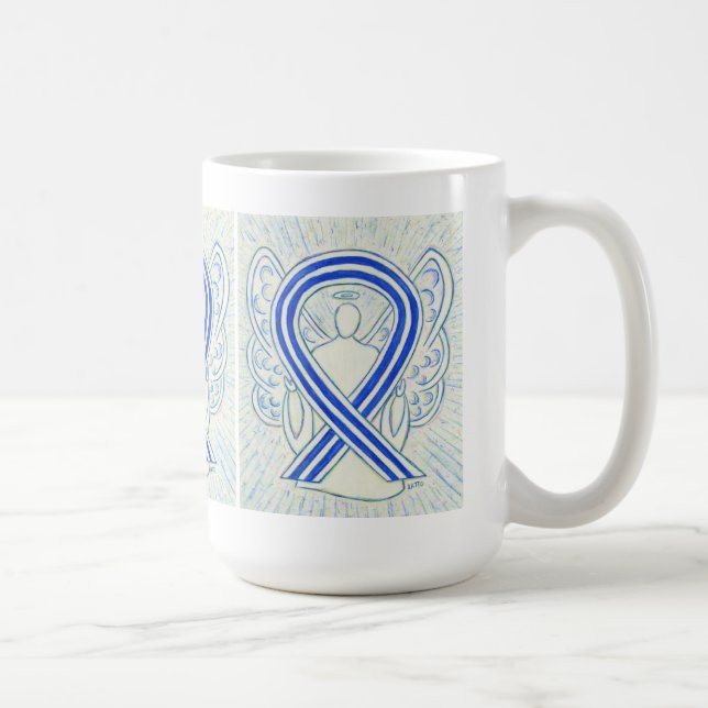 Caneca De Café Fita de anjo de arte azul e branca (Direita)