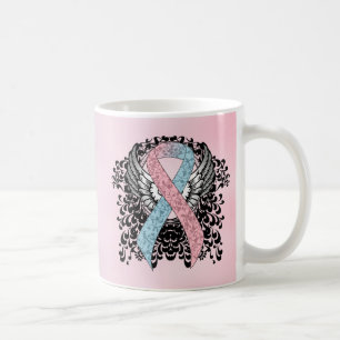 Caneca De Café Fita de Consciência Azul-Rosa e Claro com Asas