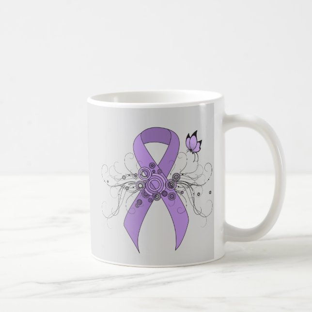 Caneca De Café Fita de consciência da lavanda com borboleta (Direita)