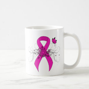 Caneca De Café Fita de Consciência Rosa-Quente com Borboleta