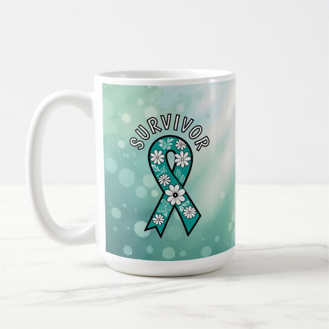 Caneca De Café Fita de conscientização Teal do sobrevivente SA (Esquerda)