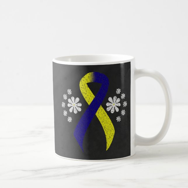 Caneca De Café Fita de Sensibilização Azul e Amarelo do Quadro (Direita)