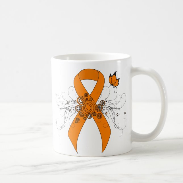 Caneca De Café Fita de Sensibilização Laranja com Borboleta (Direita)