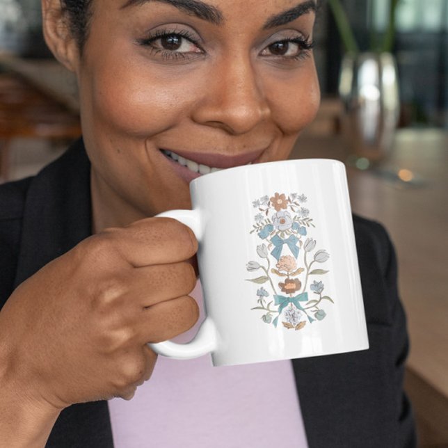 Caneca De Café Fita Floral de Boho Azul (Criador carregado)