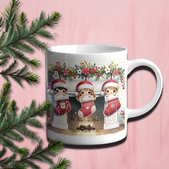 Caneca De Café Fita Mimi De Natal Bonita Com Nomes De Netos (Criador carregado)