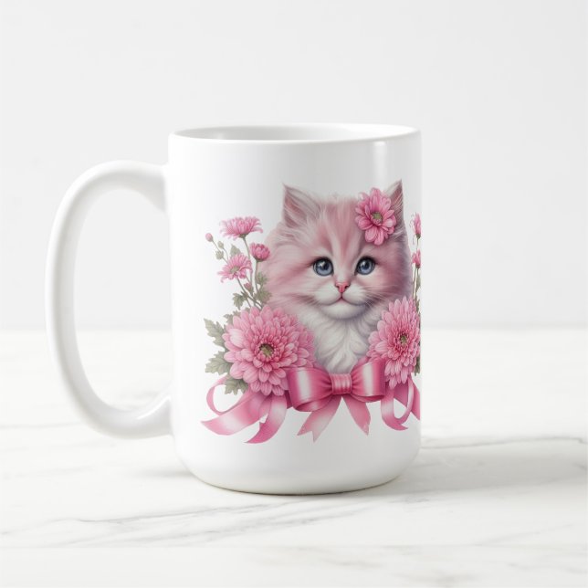 Caneca De Café Fita Rosa Branca de Gato (Esquerda)
