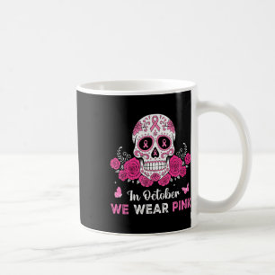 Caneca De Café Fita rosa Halloween do Cancer da Mama Crânio