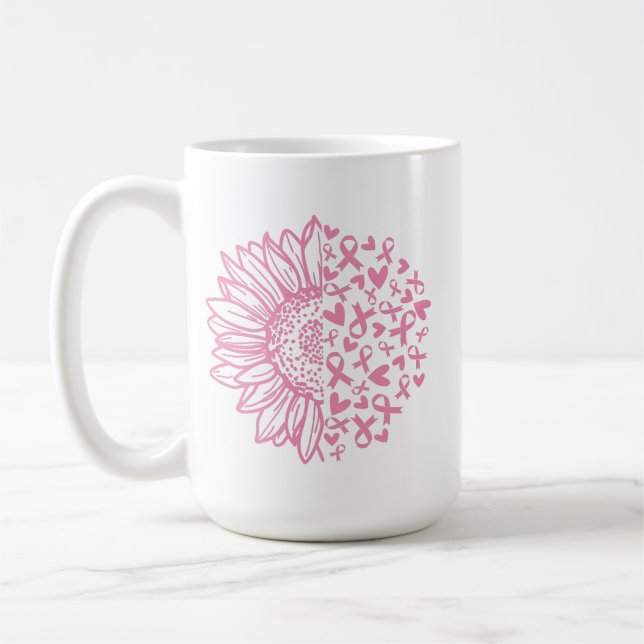 Caneca De Café Fita rosa Sensibilização do Cancer de Briso Girass (Esquerda)