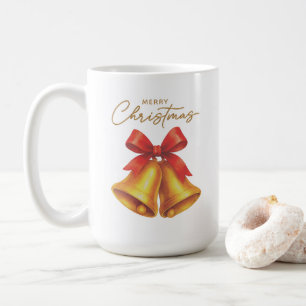 Caneca De Café Fita Vermelha Clássica e Natal de Script Dourado