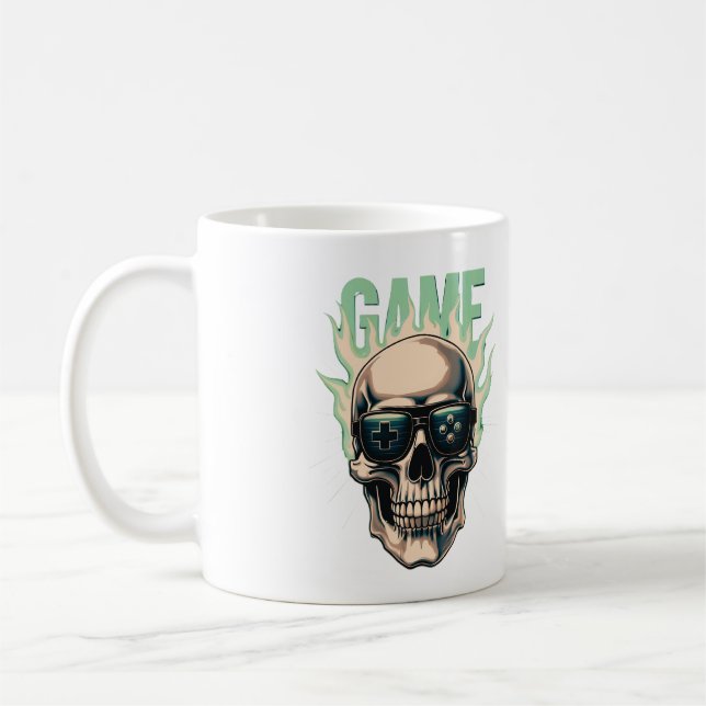 Caneca De Café Flaming Gamer Skull – Retro Gaming Power (Esquerda)