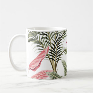 Caneca De Café Flamingo, bananeiras e galáxias, cor-de-rosa, trop