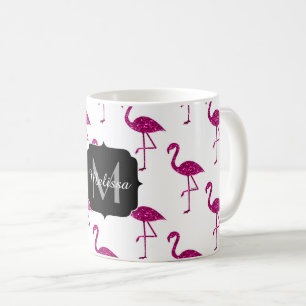Caneca De Café Flamingo brilhante Padrão de brilhos rosa Monogram