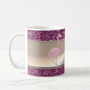 Caneca De Café Flamingo Cor-De-Rosa Adorável Com Glitor