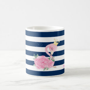 Caneca De Café Flamingo Cor-de-rosa,Coroa,Rosa Marinho Blue Strip