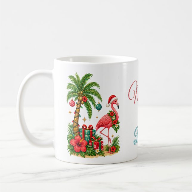 Caneca De Café Flamingo de Natal Tropical (Esquerda)