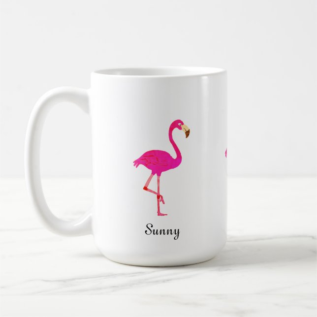 Caneca De Café Flamingo e caligrafia cor-de-rosa (Esquerda)