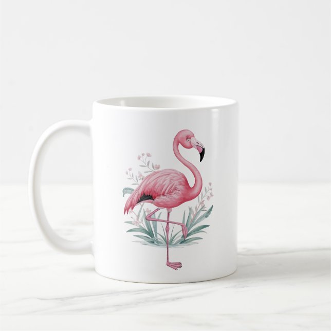 Caneca De Café Flamingo e Flores (Esquerda)