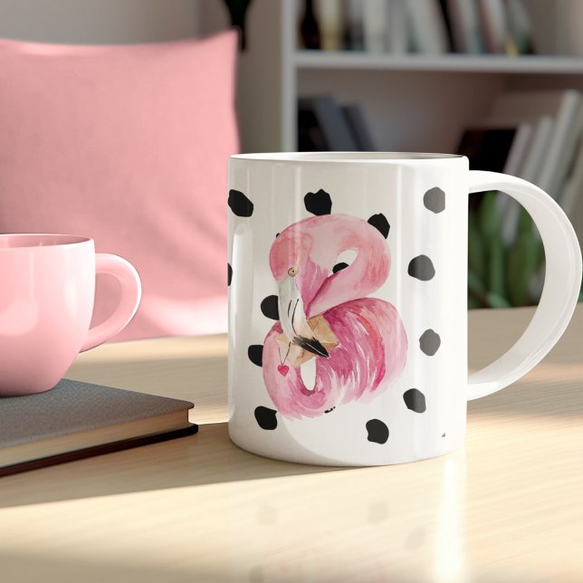 Caneca De Café Flamingo e pontos cor-de-água rosa moderna (Criador carregado)