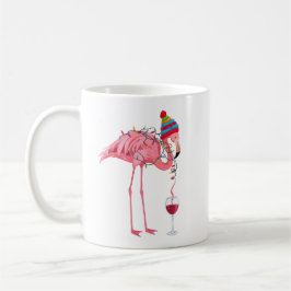 Caneca De Café Flamingo engraçado de Natal com Vinho