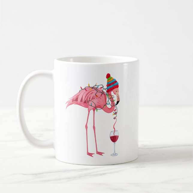 Caneca De Café Flamingo engraçado de Natal com Vinho (Esquerda)