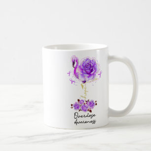 Caneca De Café Flamingo Floral Esperança Fita Roxa Sobreposição C