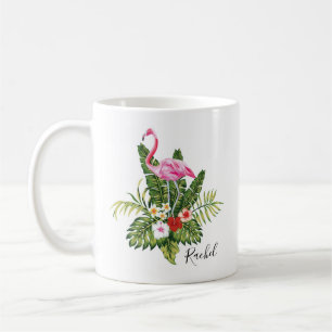 Caneca De Café Flamingo Floral Tropical Personalizada