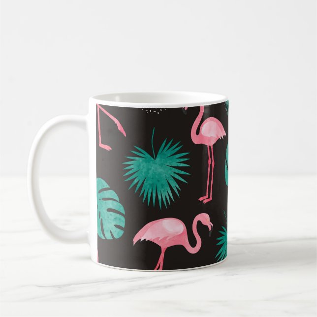 Caneca De Café Flamingo, folhas de palma: aquarela tropical. (Esquerda)