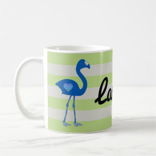 Caneca De Café Flamingo Hearts Mug Personalizado (Blue-Neon)