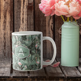 Caneca De Café Flamingo Orchid Tropical Pattern Sage ID868