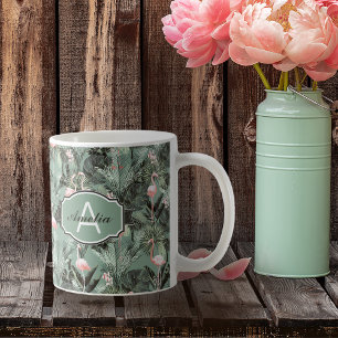 Caneca De Café Flamingo Orchid Tropical Pattern Sage ID868