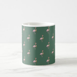 Caneca De Café Flamingo Rosa Adorável Com Chapéu Santa, Verde