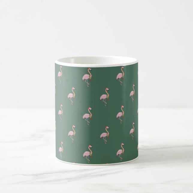 Caneca De Café Flamingo Rosa Adorável Com Chapéu Santa, Verde (Centro)