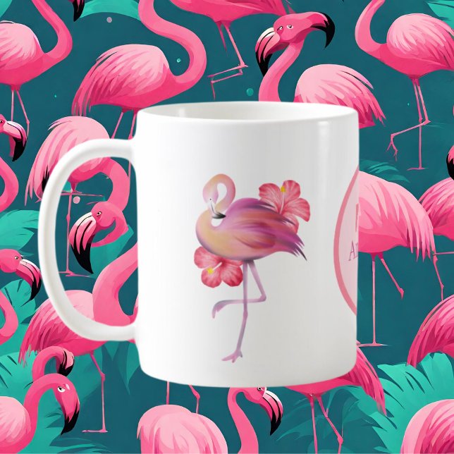 Caneca De Café flamingo, rosa, bonito, adiciona monograma Café Mu (Criador carregado)