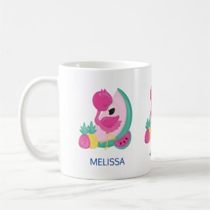 Caneca De Café Flamingo rosa com melancia e abacaxi
