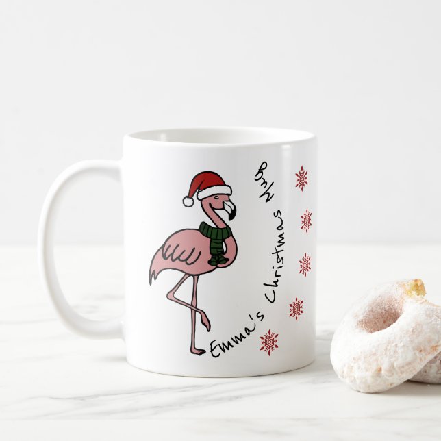 Caneca De Café Flamingo rosa com nome personalizado de chapéu de  (Com Donut)