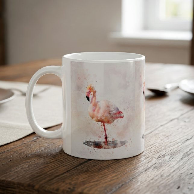 Caneca De Café Flamingo Rosa Elegante em Aquarela (Elegant Pink Flamingo standing in Watercolor. Coffee Mug)