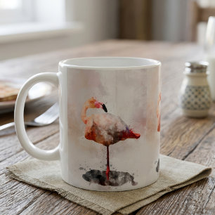 Caneca De Café Flamingo Rosa em Pé - Aquarela – 02