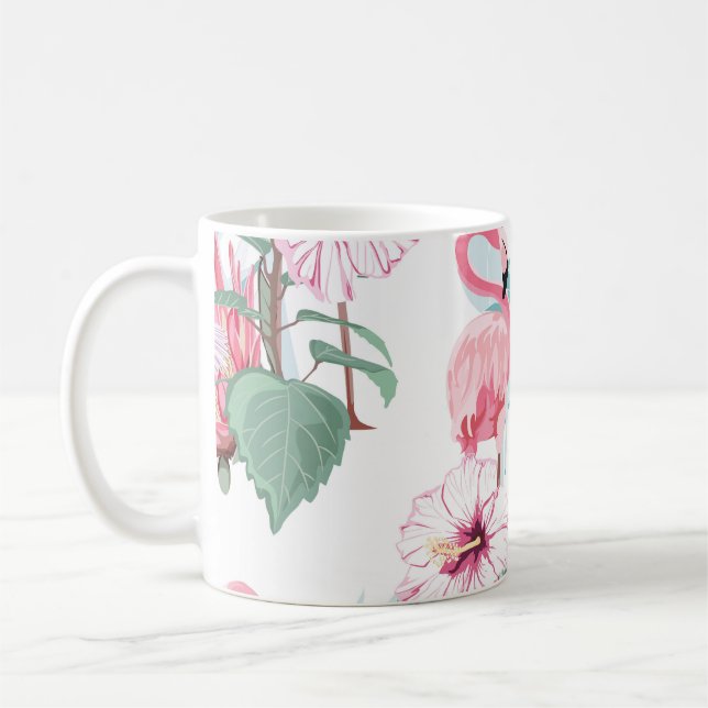 Caneca De Café Flamingo Rosa: Flores Exóticas Sem Olhos. (Esquerda)