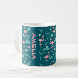 Caneca De Café Flamingo Rosa nome padrão verde-teal