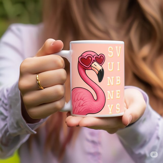 Caneca De Café Flamingo Rosa Vibrações Ensolaradas (Criador carregado)