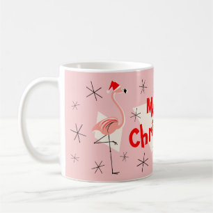 Caneca De Café Flamingo Santas Rosa Mão de Natal