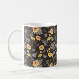 Caneca De Café Flamingo sem costura, com flores e folhas