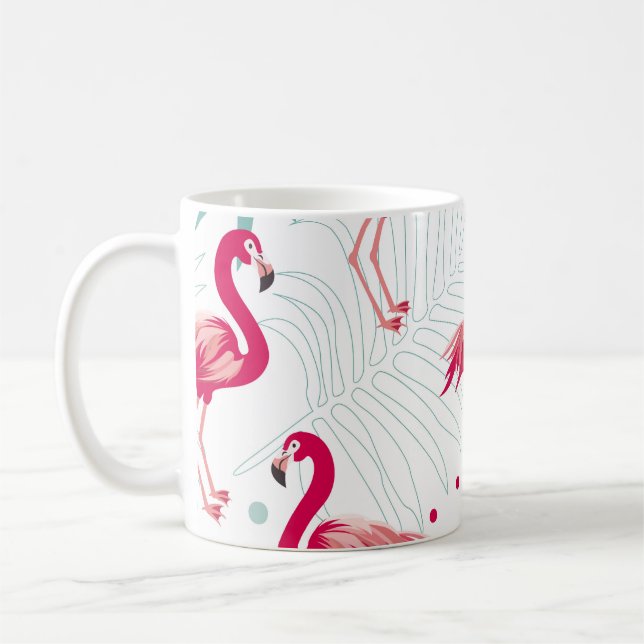 Caneca De Café Flamingo tropical e folhas, padrão de verão. (Esquerda)